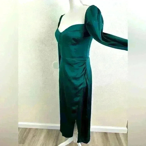 Aritzia Wilfred Emerald Green Satin Long Sleeve Midi Dress Size 8 - Picture 6 of 13